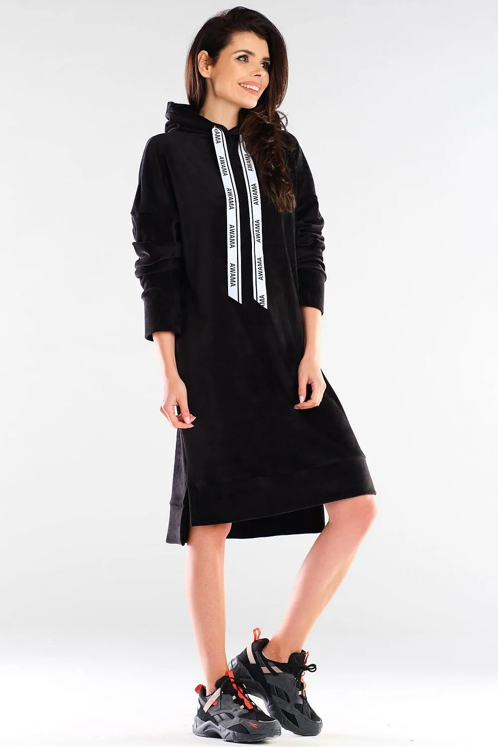 Draped Logo Velour Loose Dress