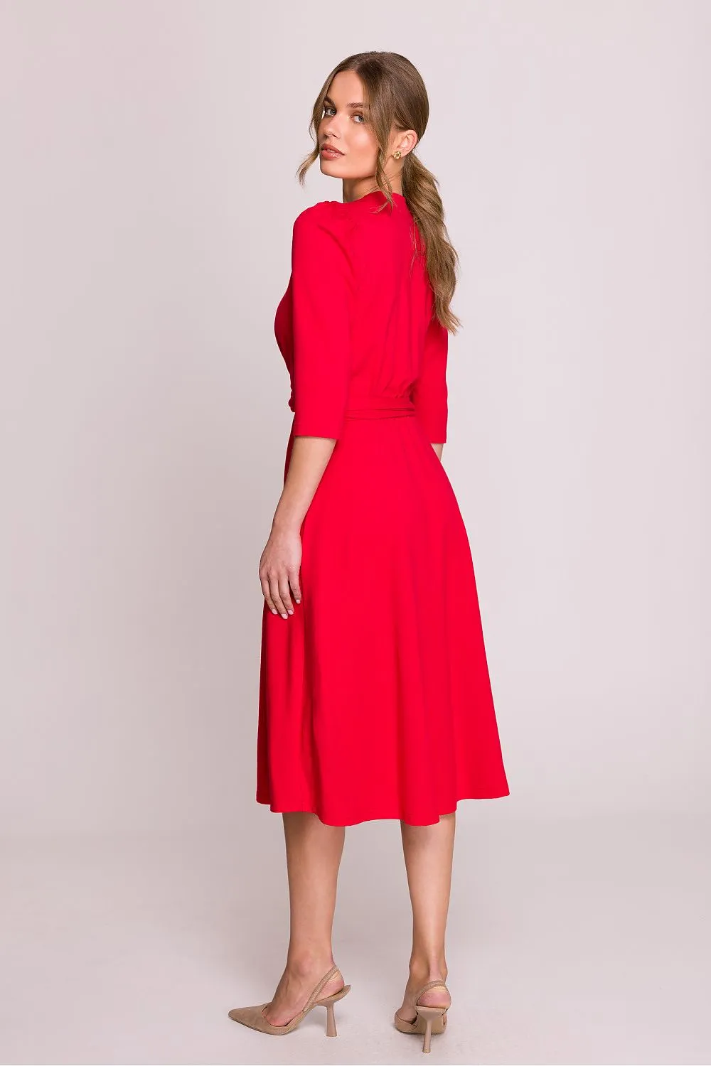 Draped V-Neck Tie Dress
