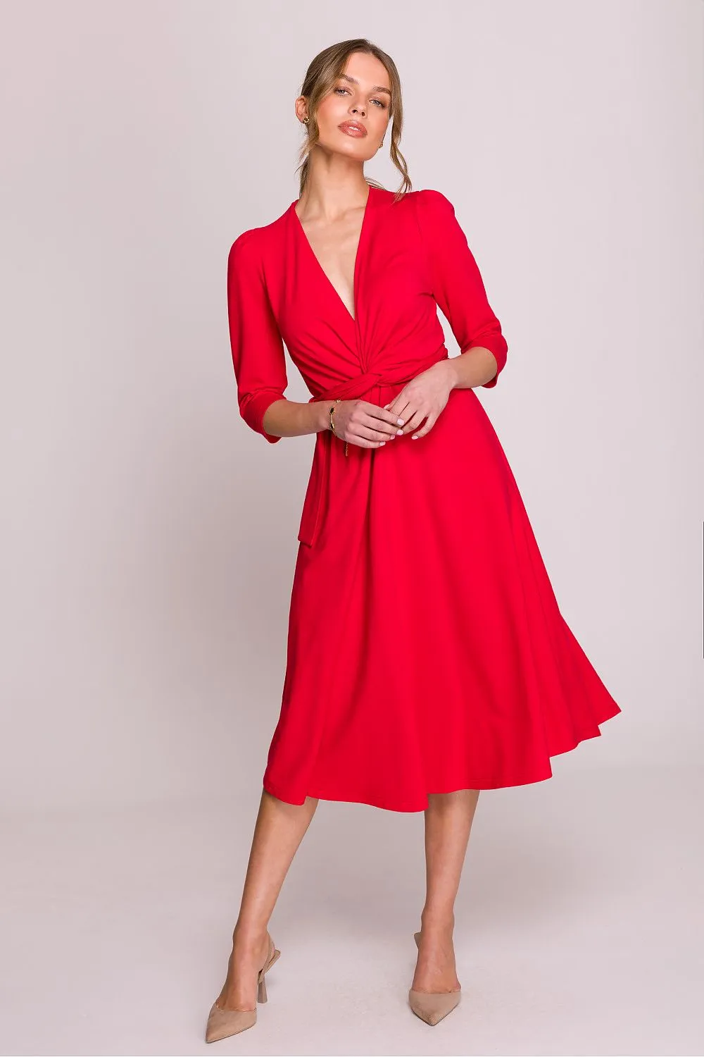 Draped V-Neck Tie Dress