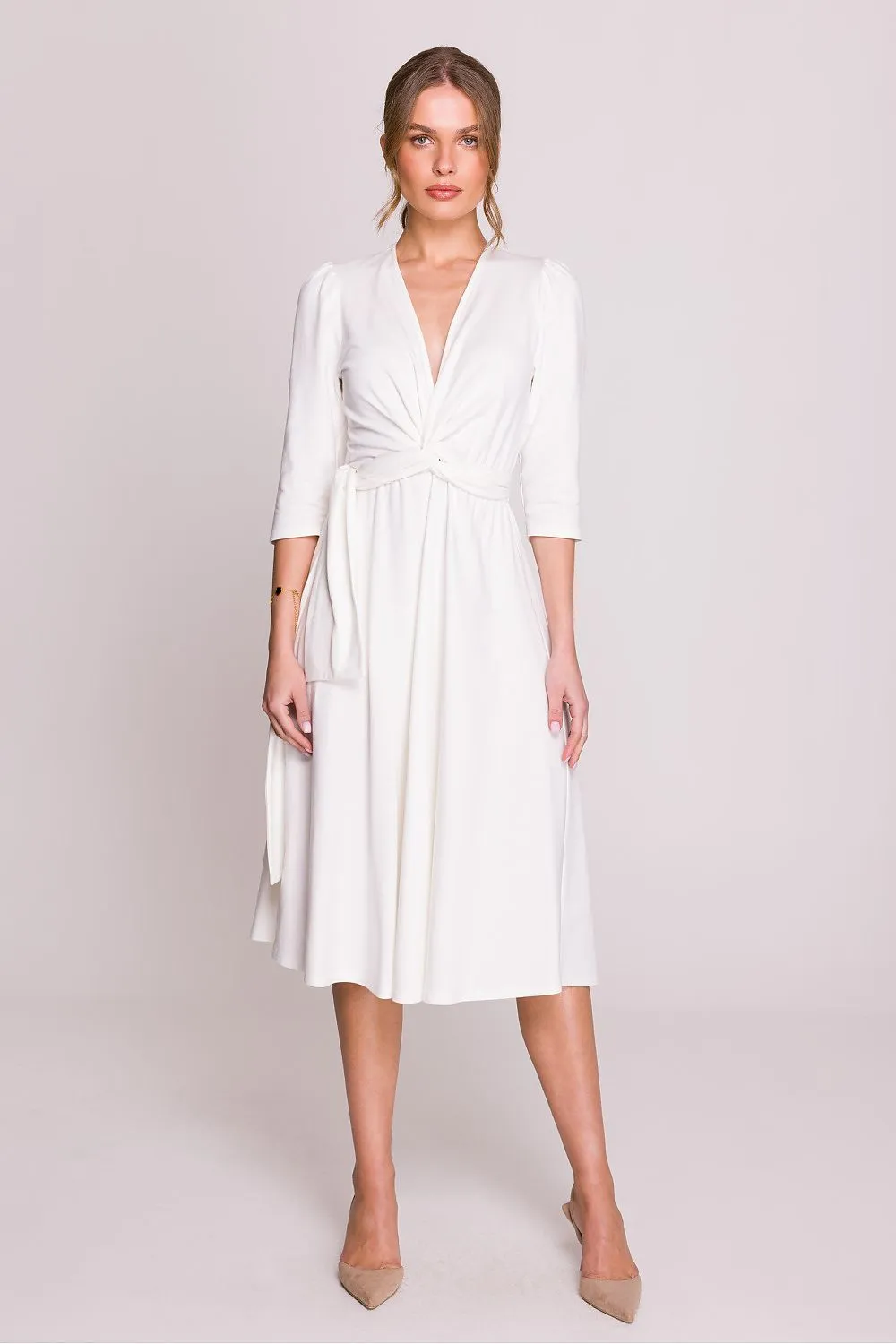 Draped V-Neck Tie Dress