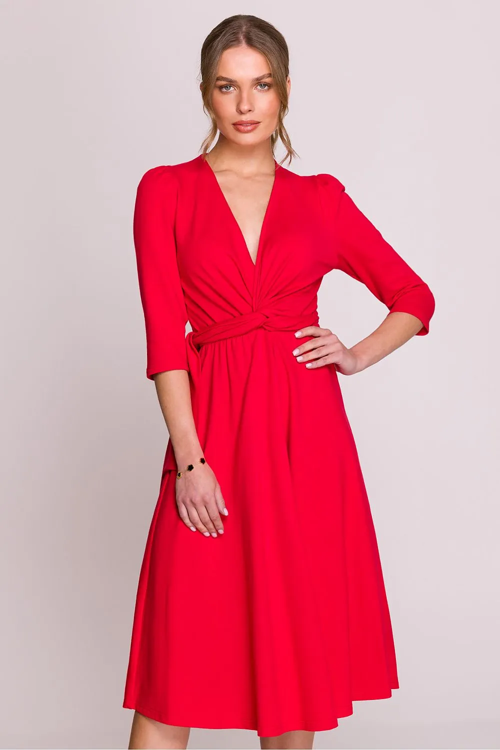 Draped V-Neck Tie Dress