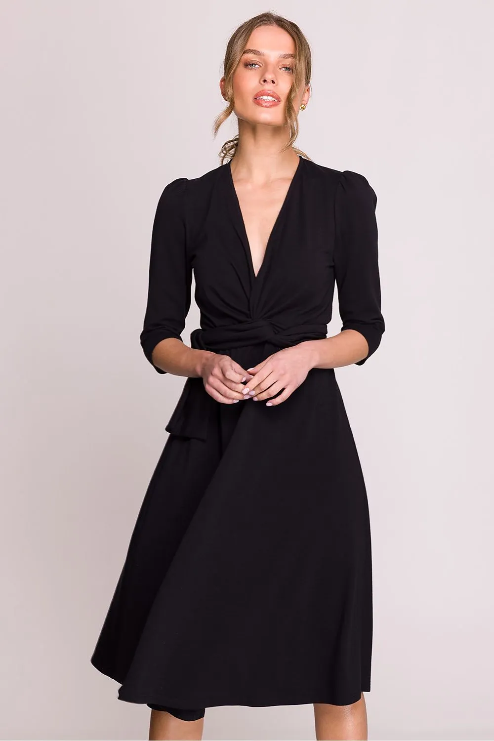 Draped V-Neck Tie Dress