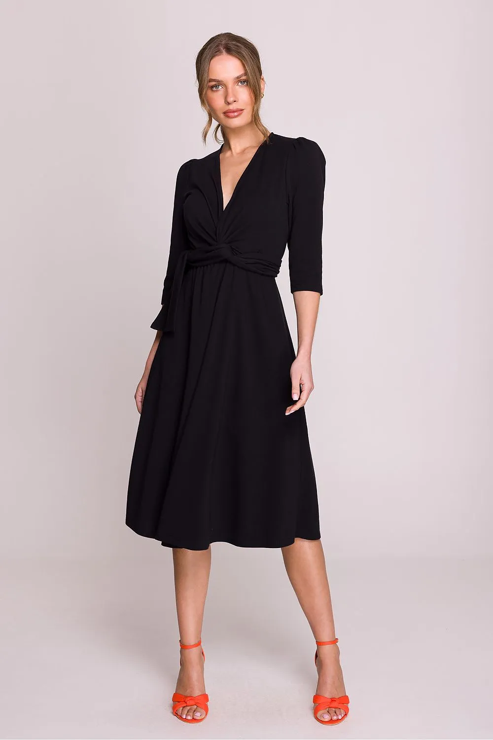 Draped V-Neck Tie Dress