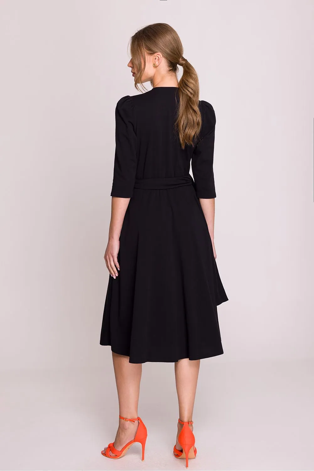 Draped V-Neck Tie Dress