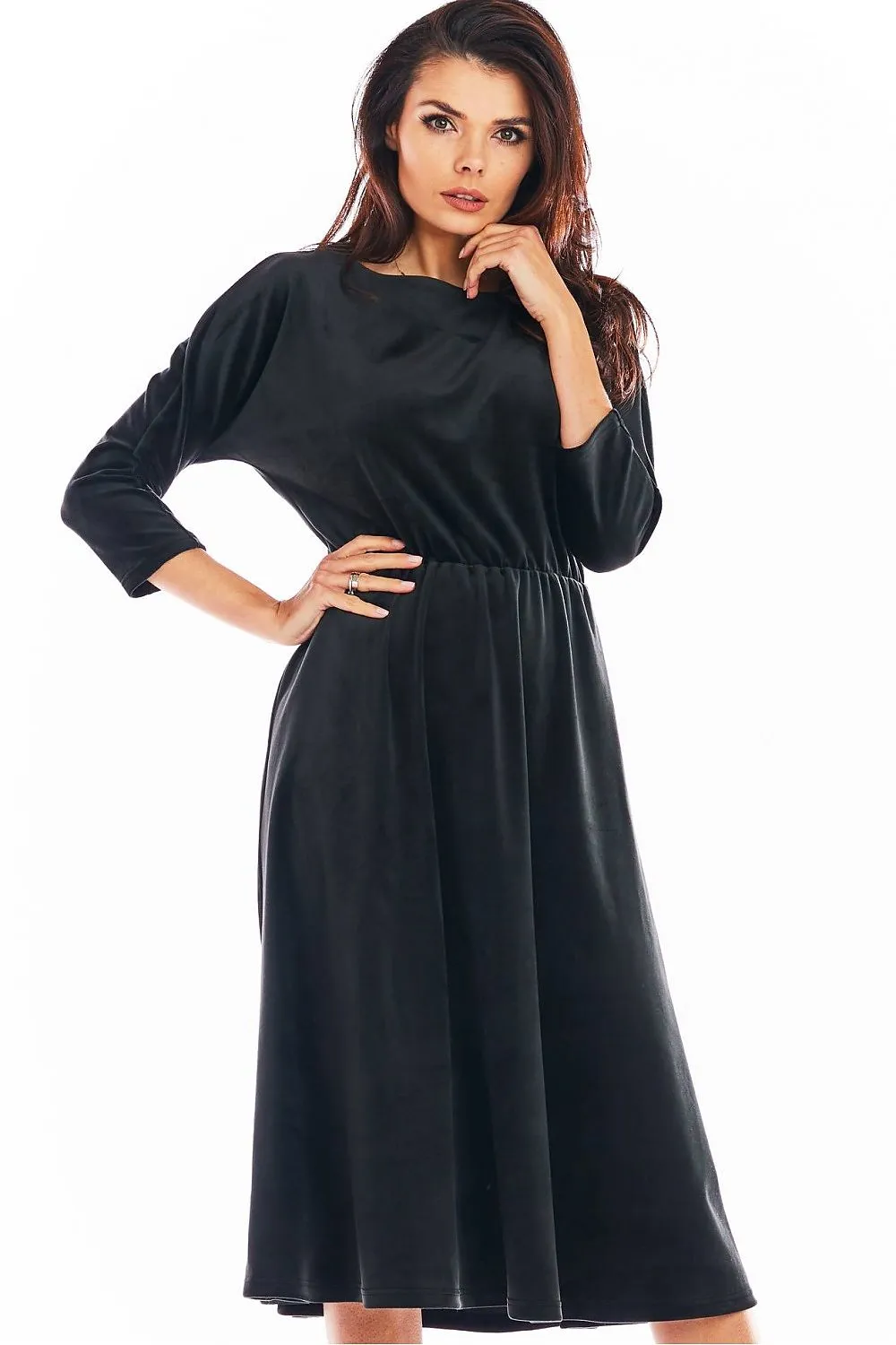Draped Velour Midi Dress