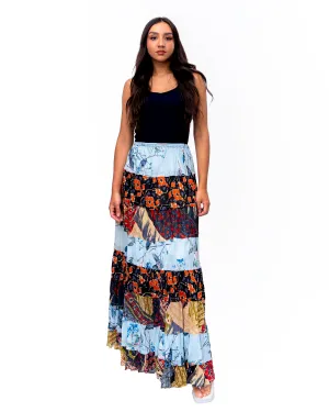 Eight tiered Long ruffle skirt. In Multi.