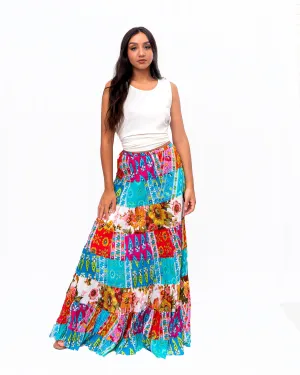 Eight tiered Long ruffle skirt. In Multi.