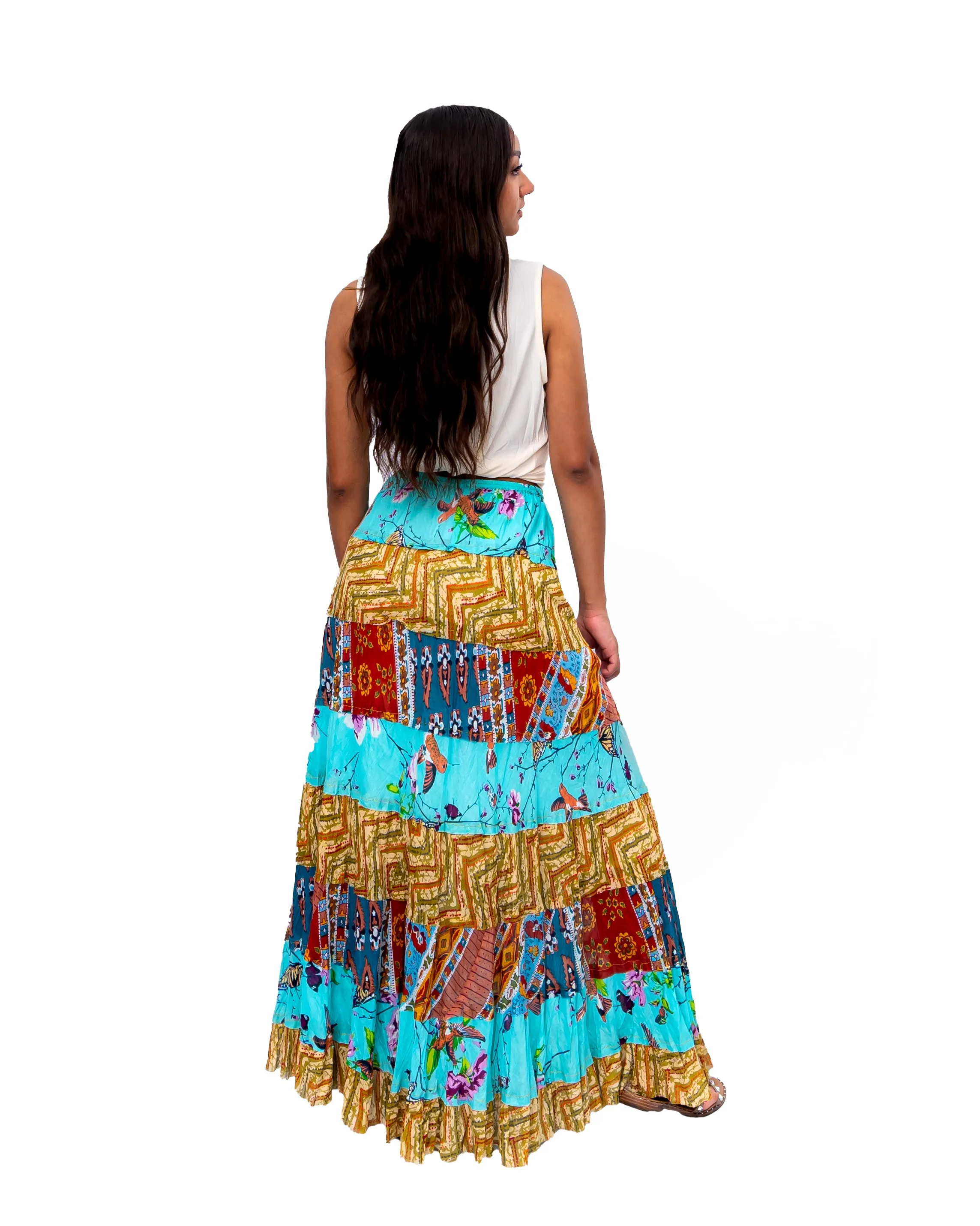 Eight tiered Long ruffle skirt. In Multi.