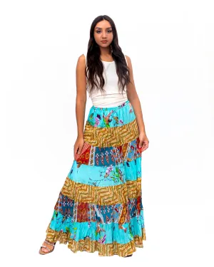 Eight tiered Long ruffle skirt. In Multi.
