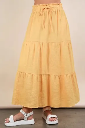 Elastic Waist Tiered Summer Maxi Skirt For Women – Boho Layered Flowy Fluttering Fashionable Skirt with Drawstring Waist for Feminine and Comfortable Styling
