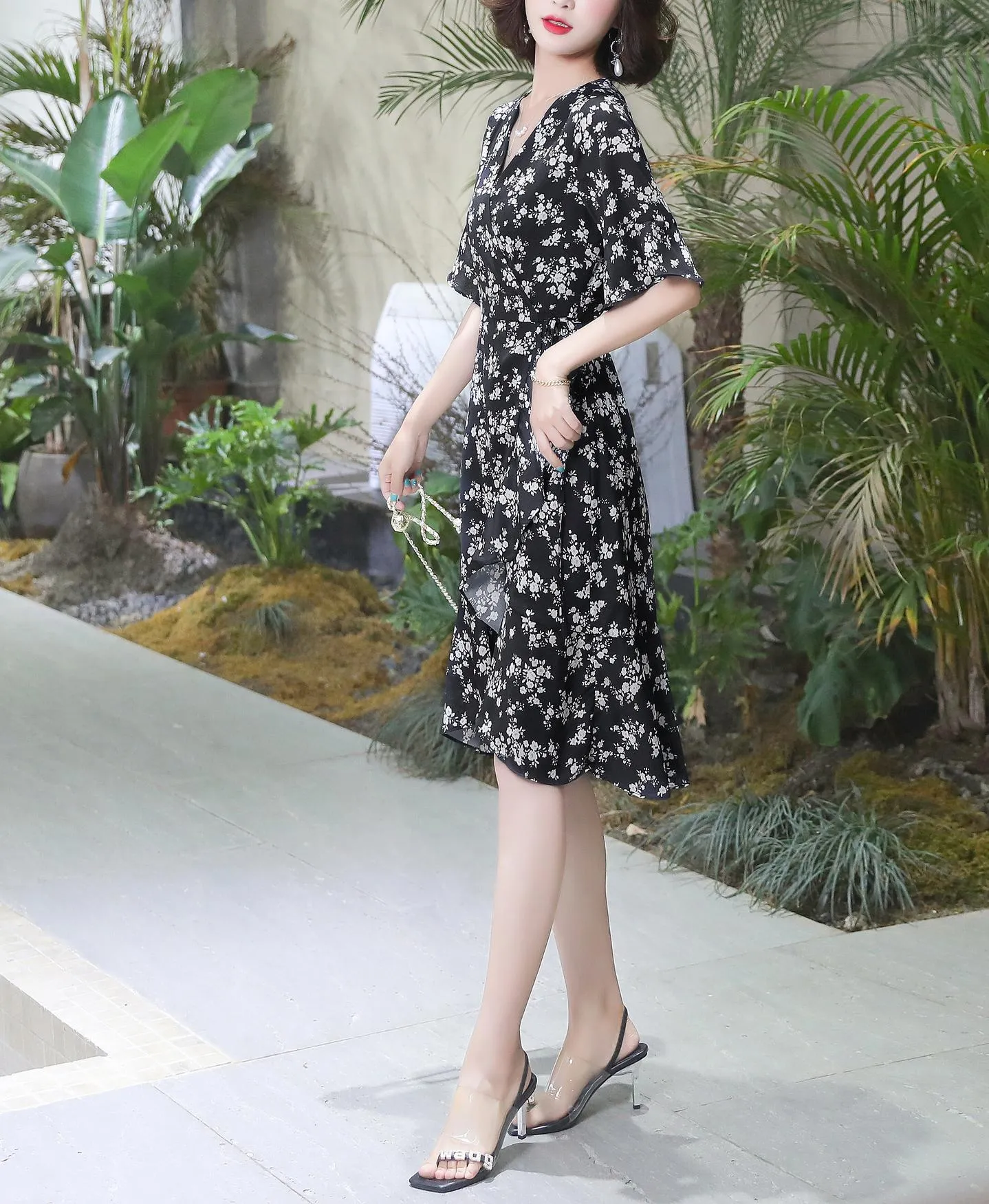 Elegant High-Low Floral Chiffon Dress for Women