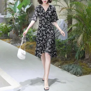 Elegant High-Low Floral Chiffon Dress for Women