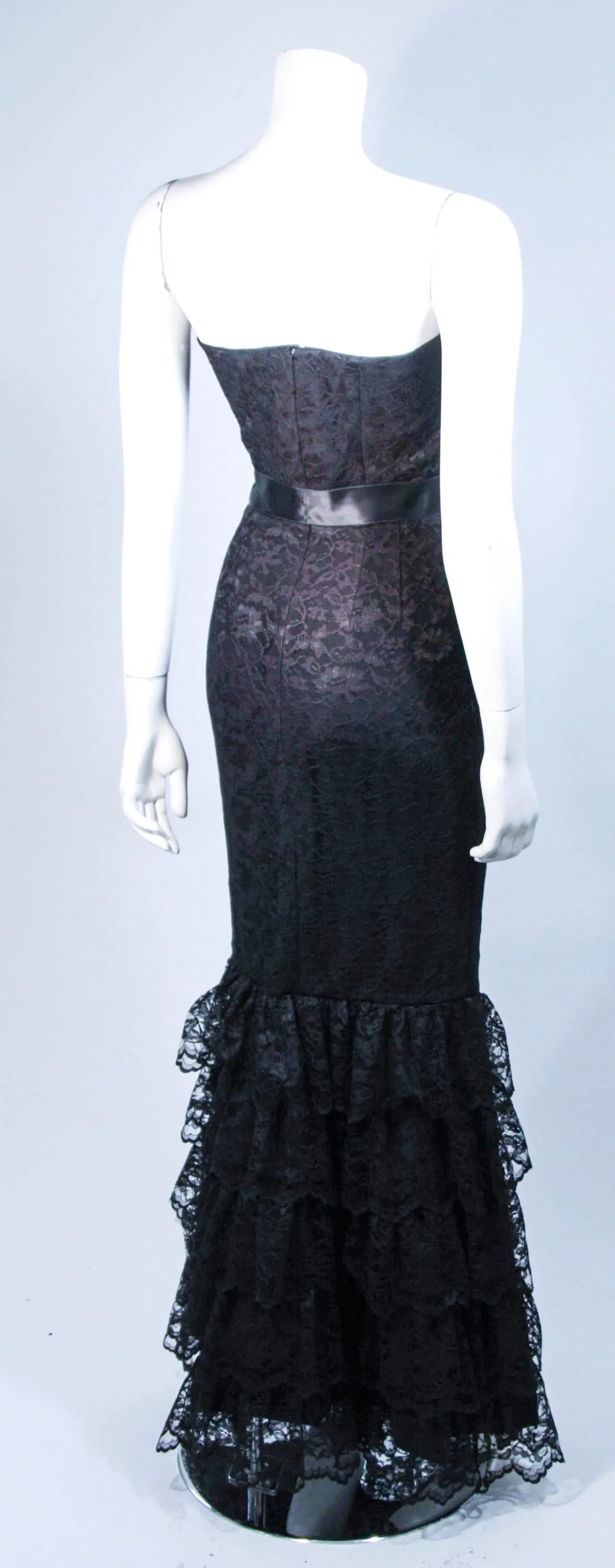 ELIZABETH MASON COUTURE Multi-Tiered Lace Gown to Cocktail
