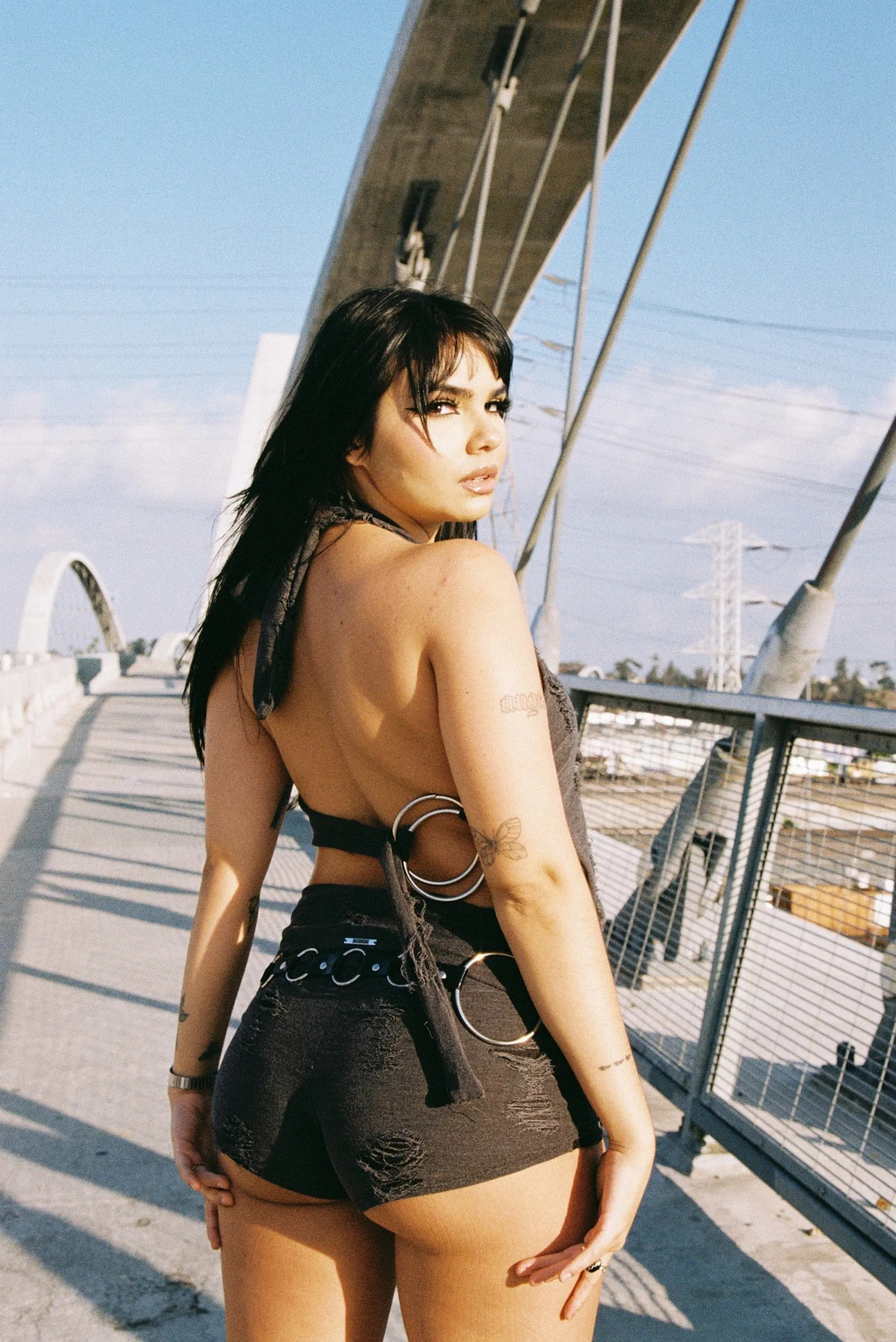 Enigma distressed asymmetric halter