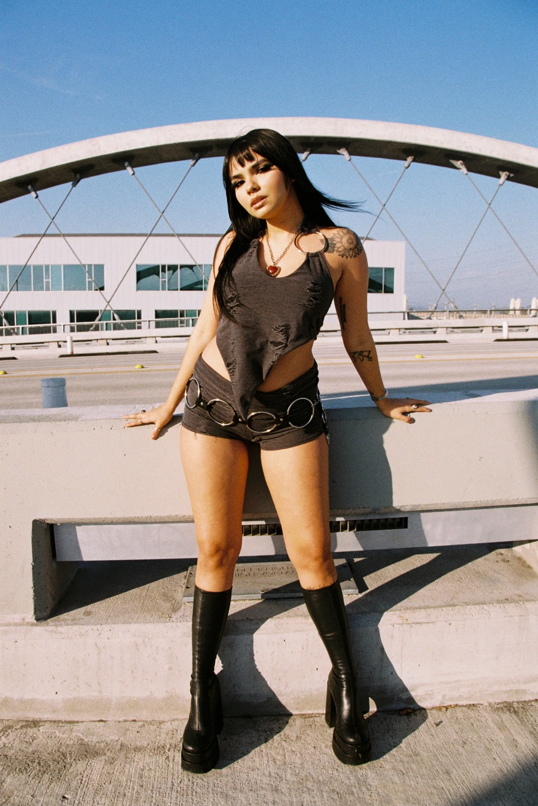 Enigma distressed asymmetric halter