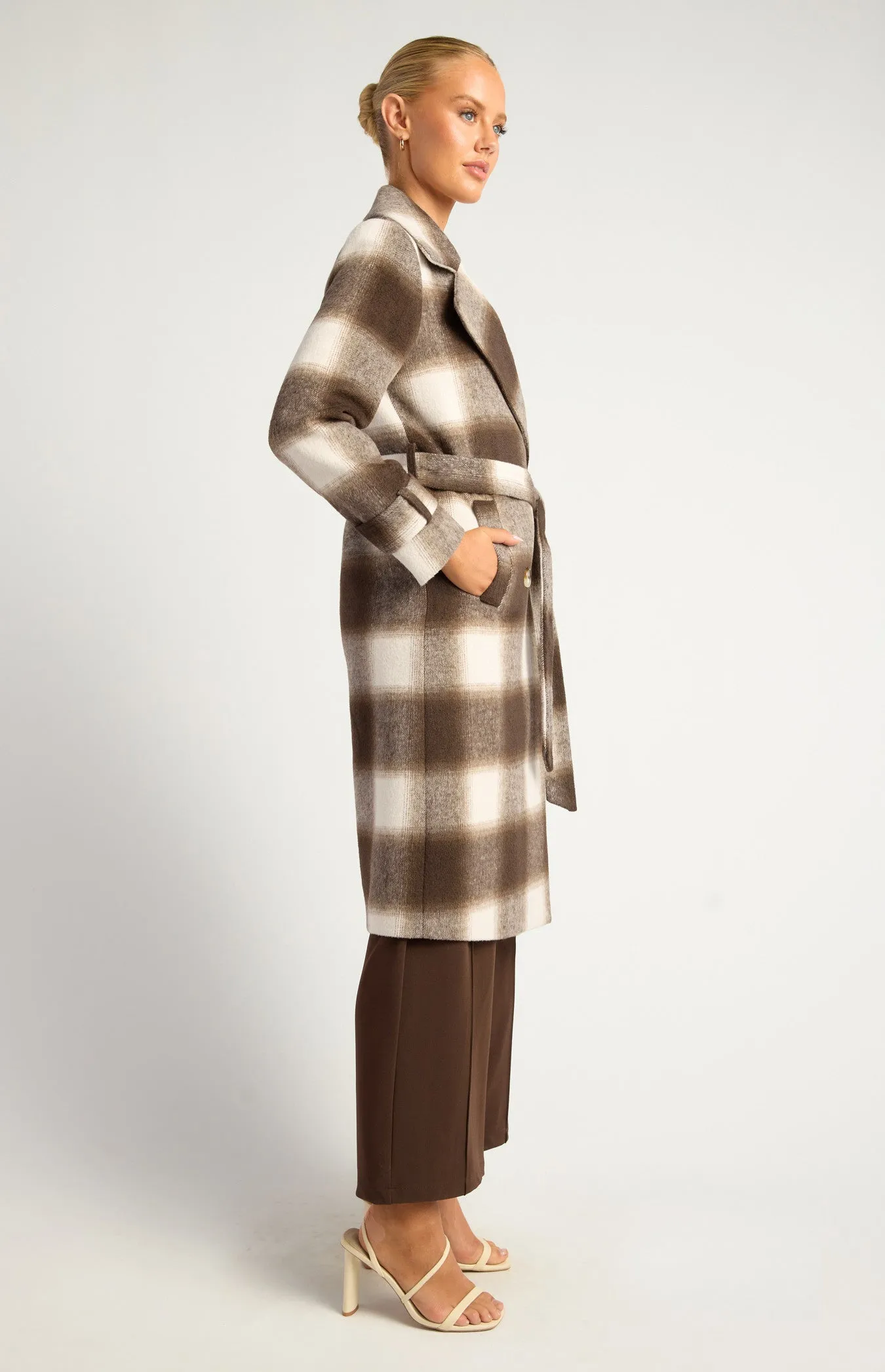 Espresso Checkered Fully Lined Winter Coat