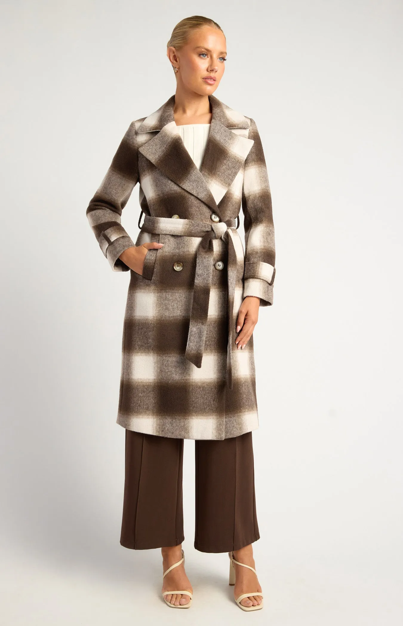 Espresso Checkered Fully Lined Winter Coat