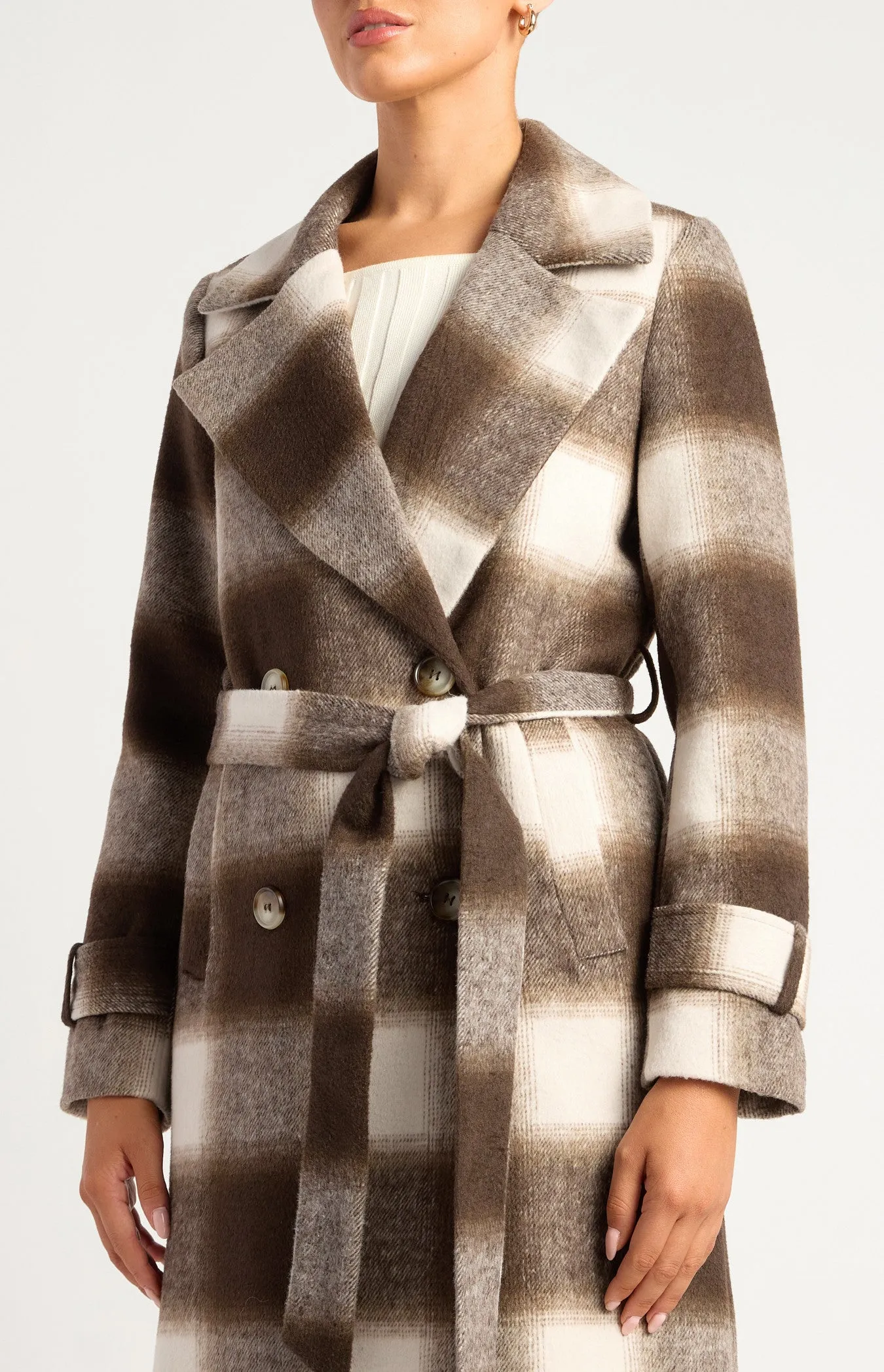Espresso Checkered Fully Lined Winter Coat
