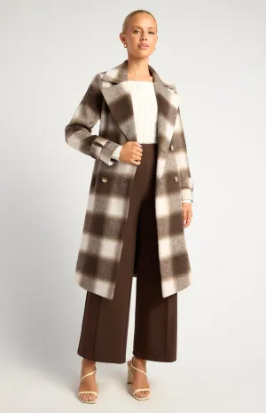 Espresso Checkered Fully Lined Winter Coat