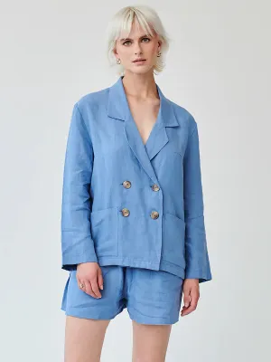 Ethically Made Blue Linen Suit With Shorts