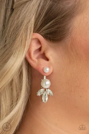 Extra Elite - White - Pearl Solitaire and Rhinestone Paparazzi Ear Jacket Earrings