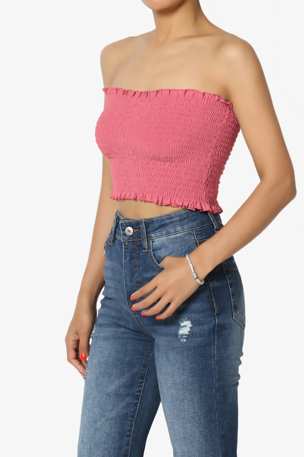 Faleece Frill Smocked Crop Tube Top
