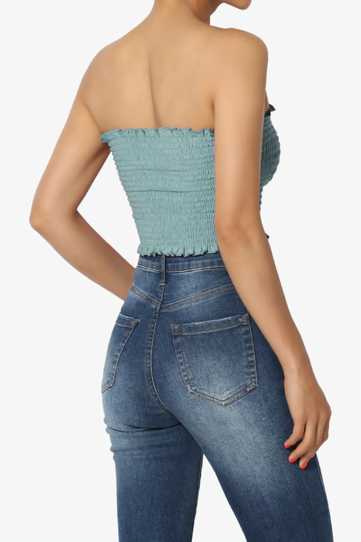 Faleece Frill Smocked Crop Tube Top