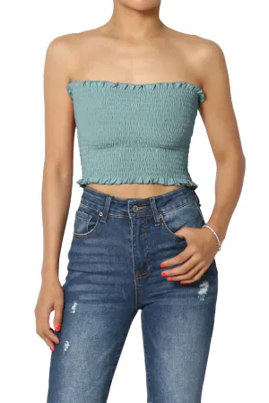 Faleece Frill Smocked Crop Tube Top