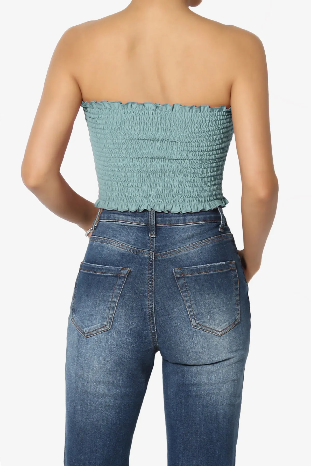 Faleece Frill Smocked Crop Tube Top