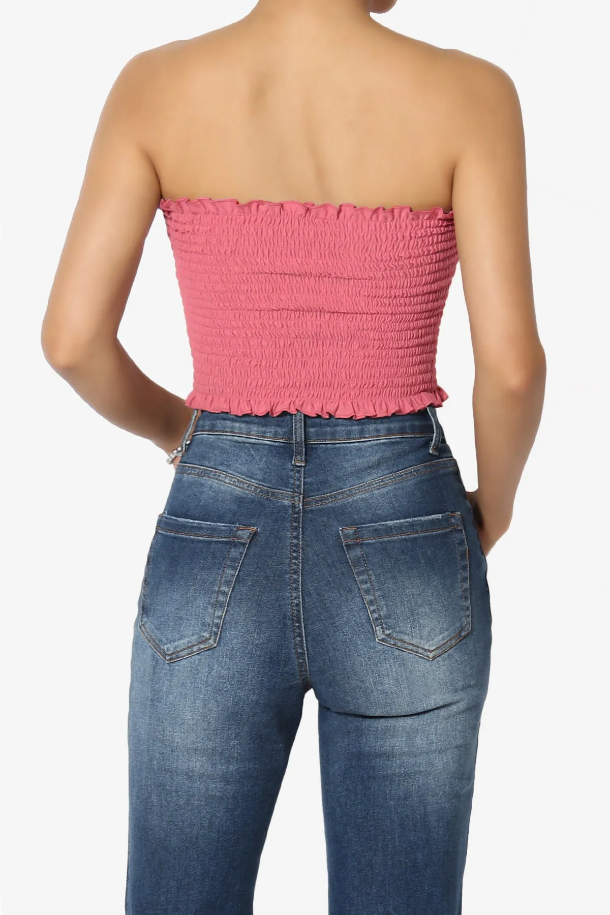 Faleece Frill Smocked Crop Tube Top