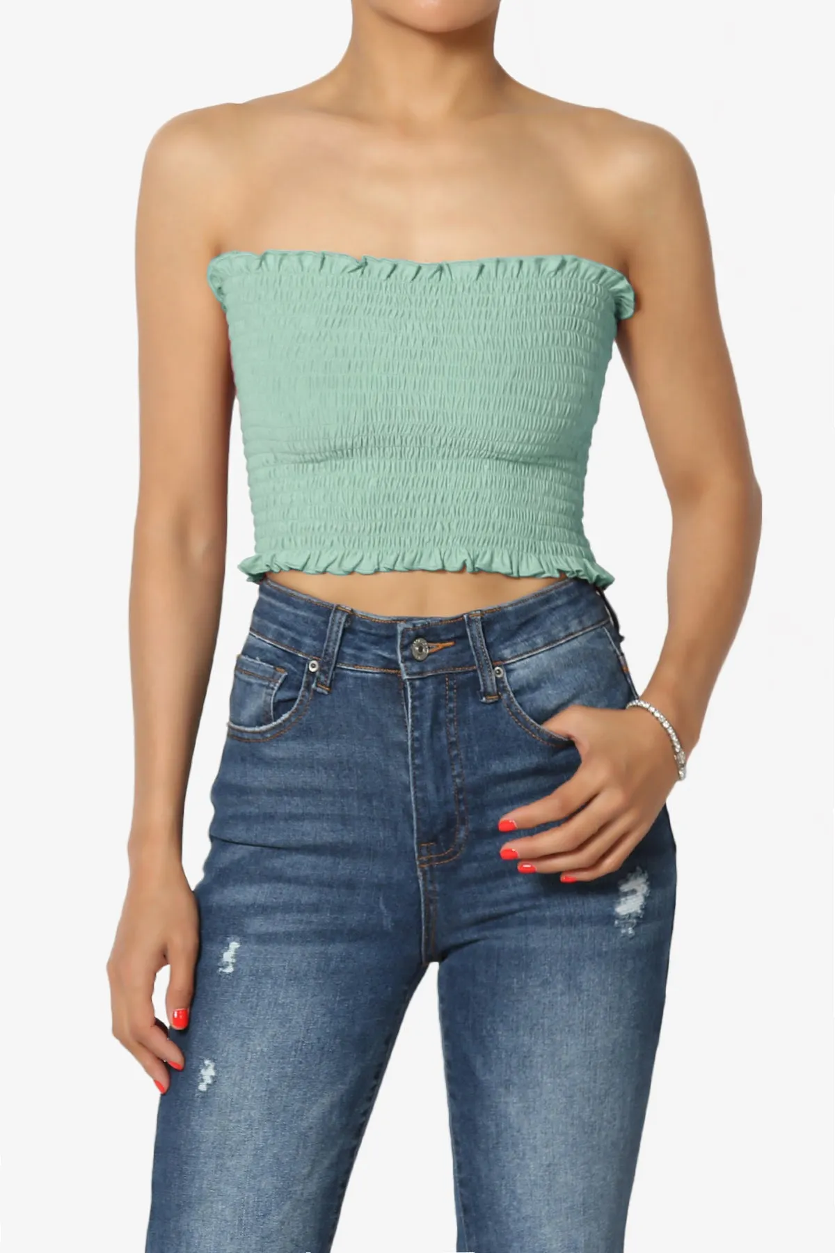 Faleece Frill Smocked Crop Tube Top