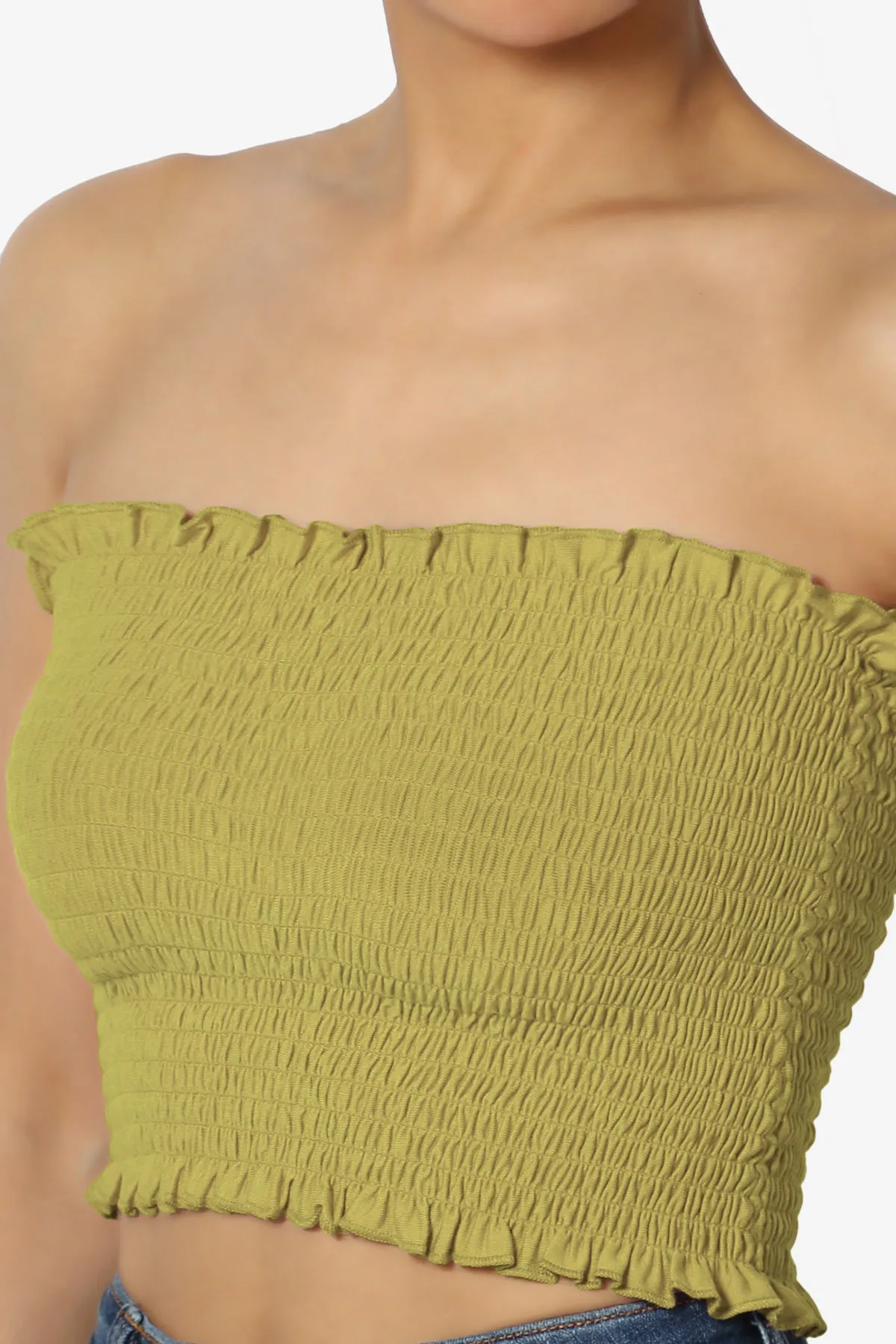 Faleece Frill Smocked Crop Tube Top