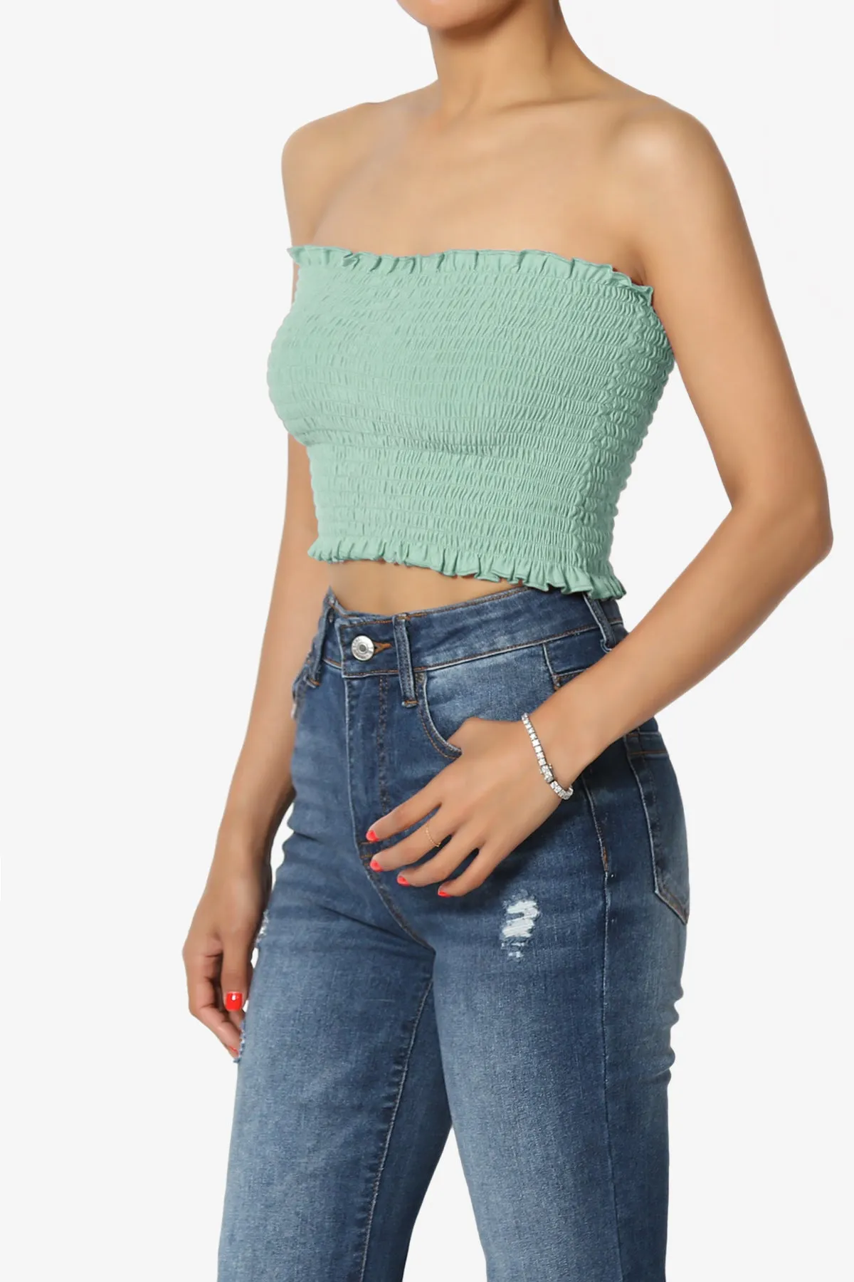 Faleece Frill Smocked Crop Tube Top