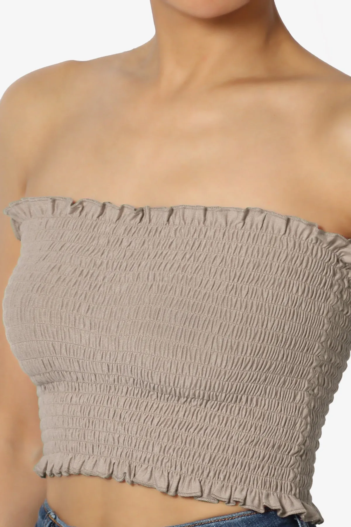 Faleece Frill Smocked Crop Tube Top