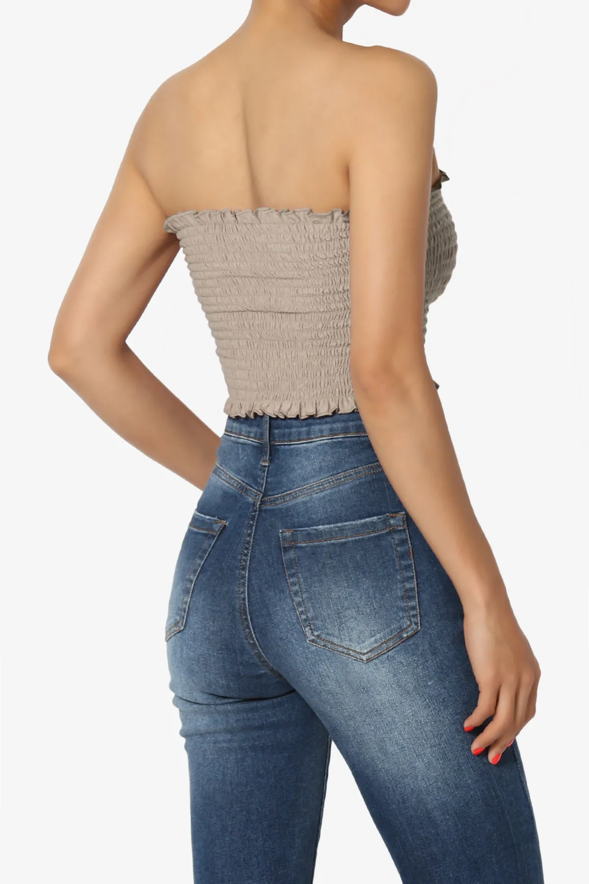 Faleece Frill Smocked Crop Tube Top