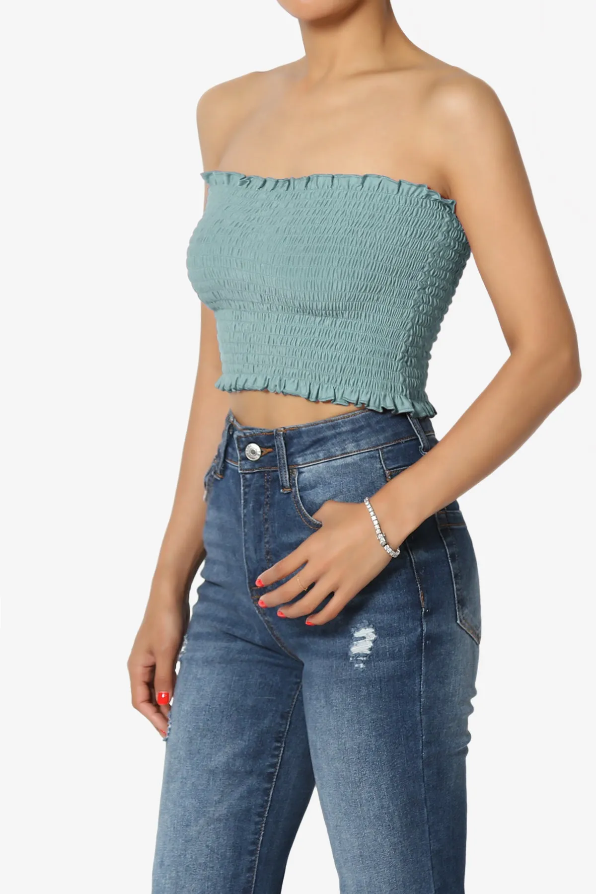 Faleece Frill Smocked Crop Tube Top