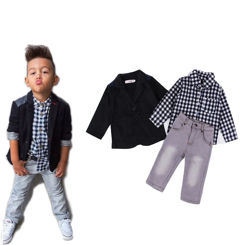 Fashion kids clothes suit boys clothes jackets shirts and jeans 3 pcs one set children clothing fashion winter suits for boys