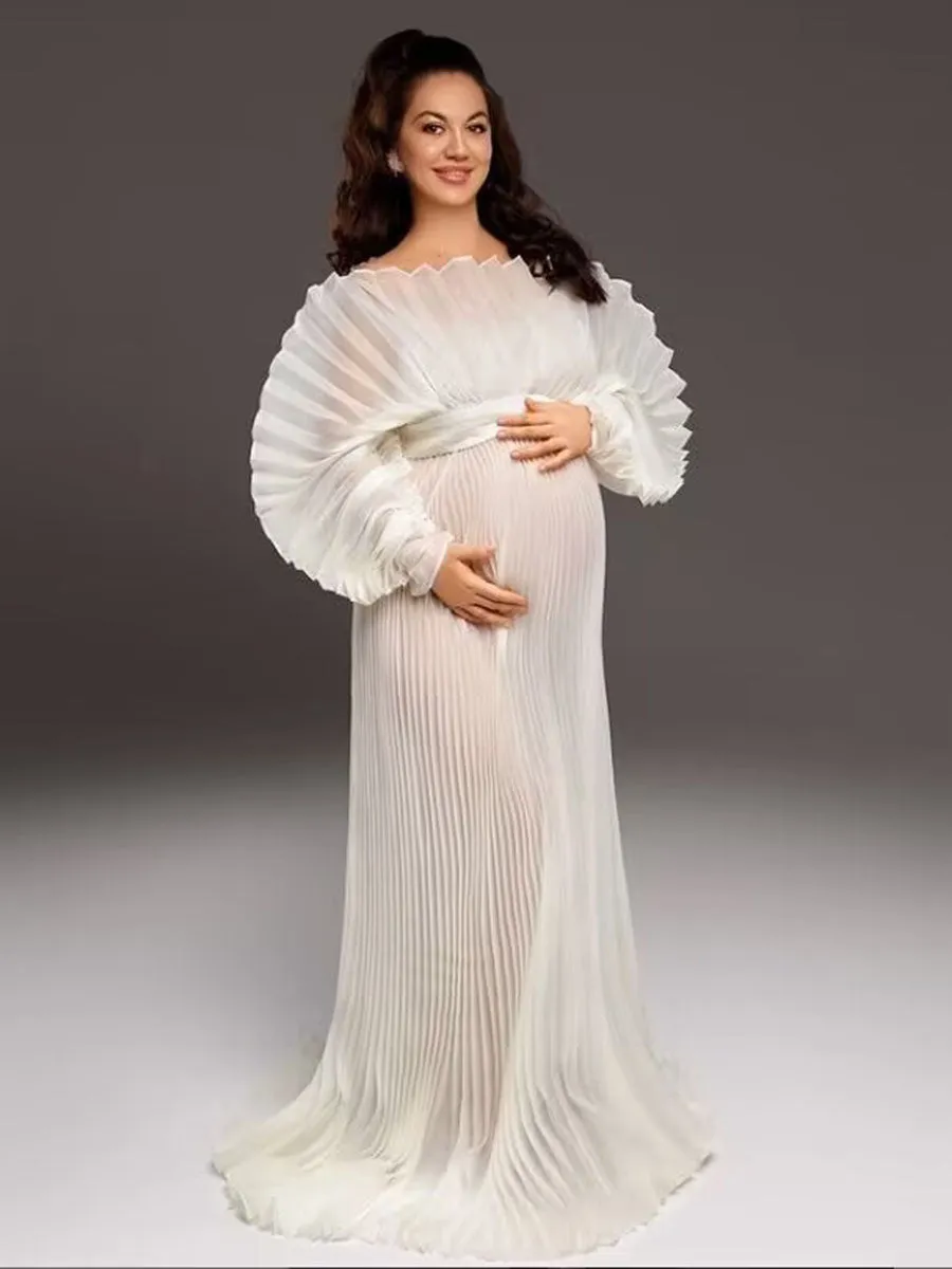 Fashion Organza Pleated  Maternity Dress for Photo Shoots Dress for Pregnancy Photo Shoot YW230726