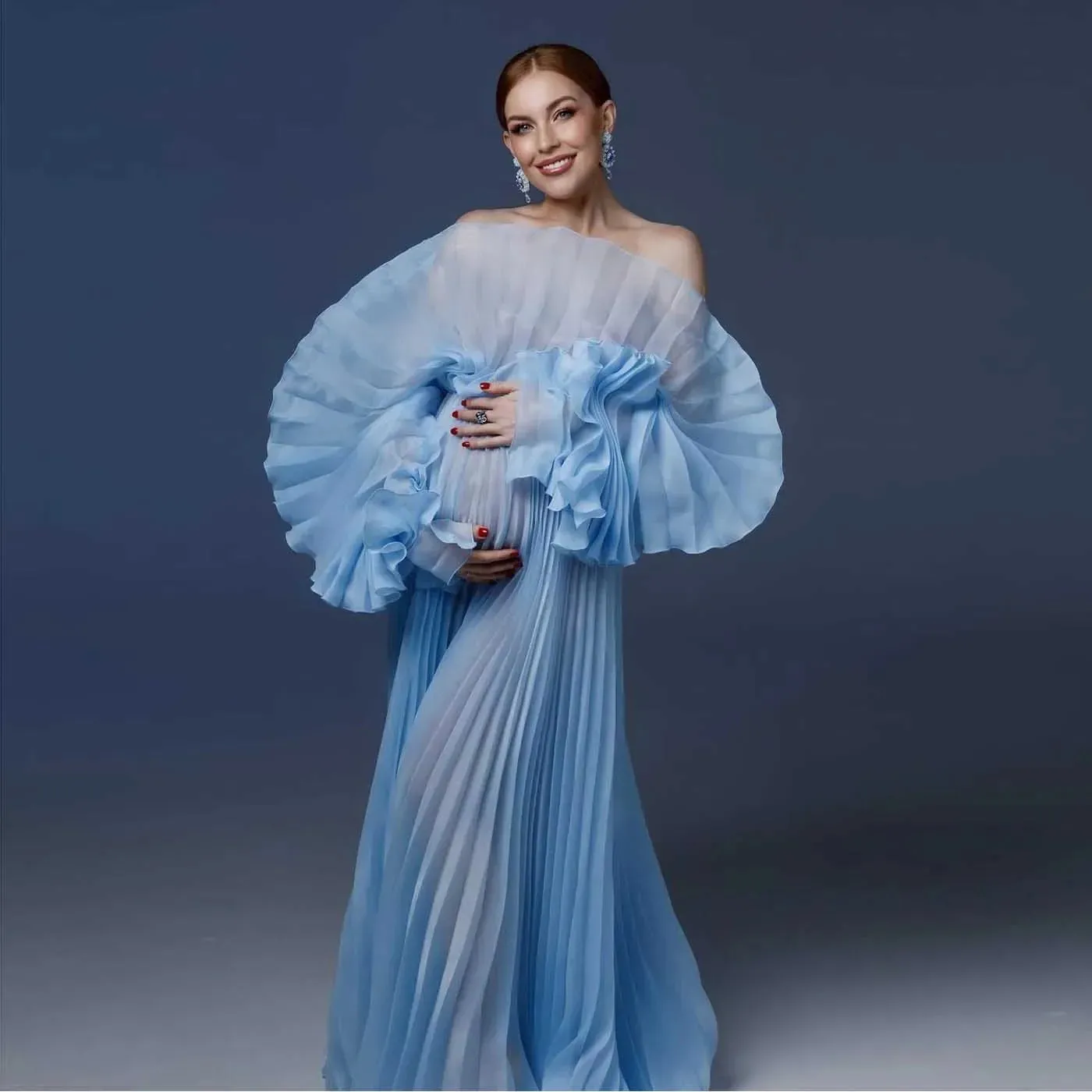 Fashion Organza Pleated  Maternity Dress for Photo Shoots Dress for Pregnancy Photo Shoot YW230726