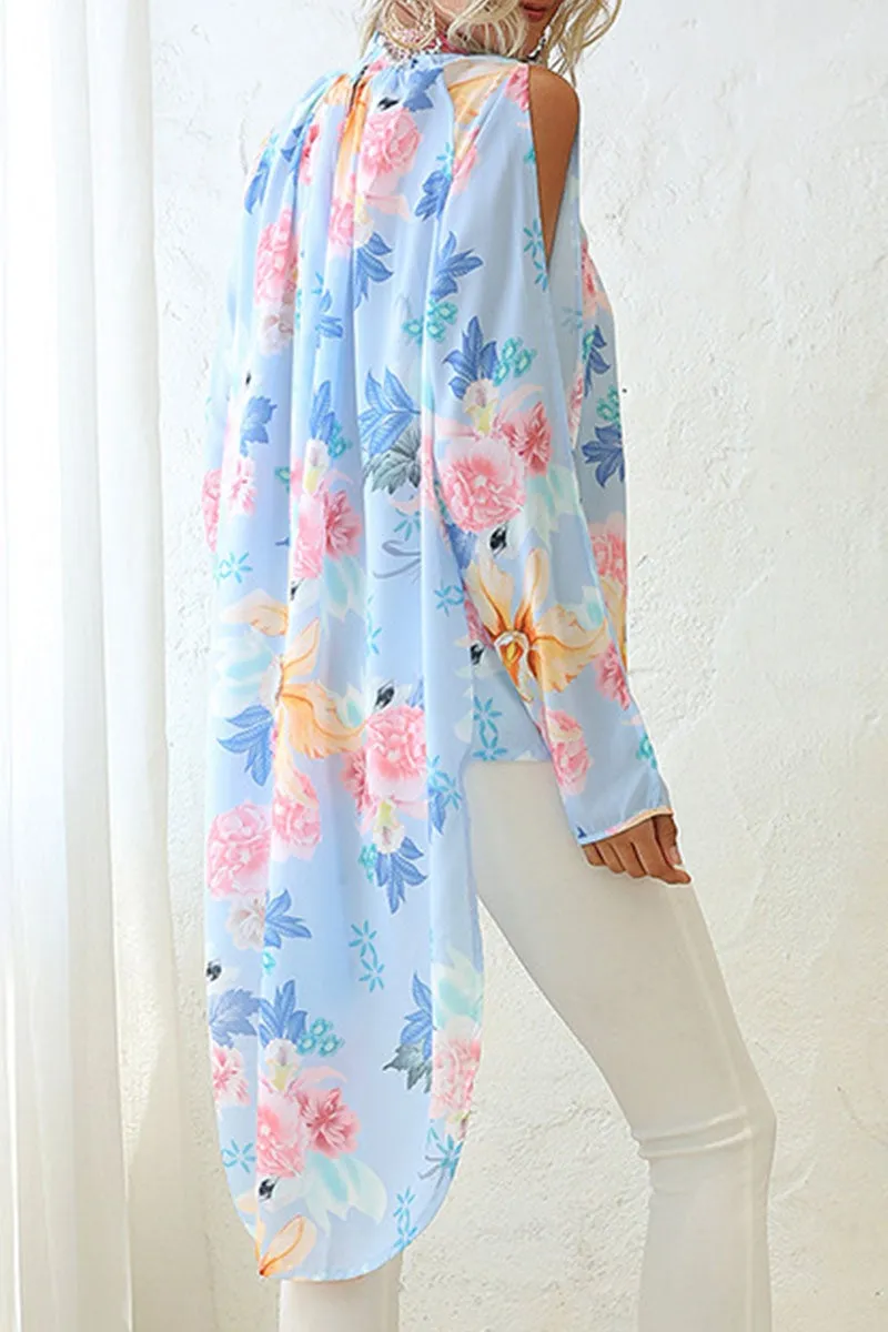 Fashion Street Print Asymmetrical O Neck Tops