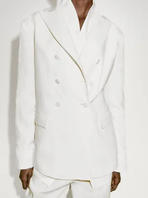 Fitted double-breasted linen blazer