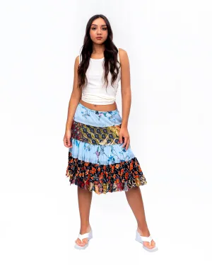 Five tiered Fabric mini ruffle skirt. In Multi.