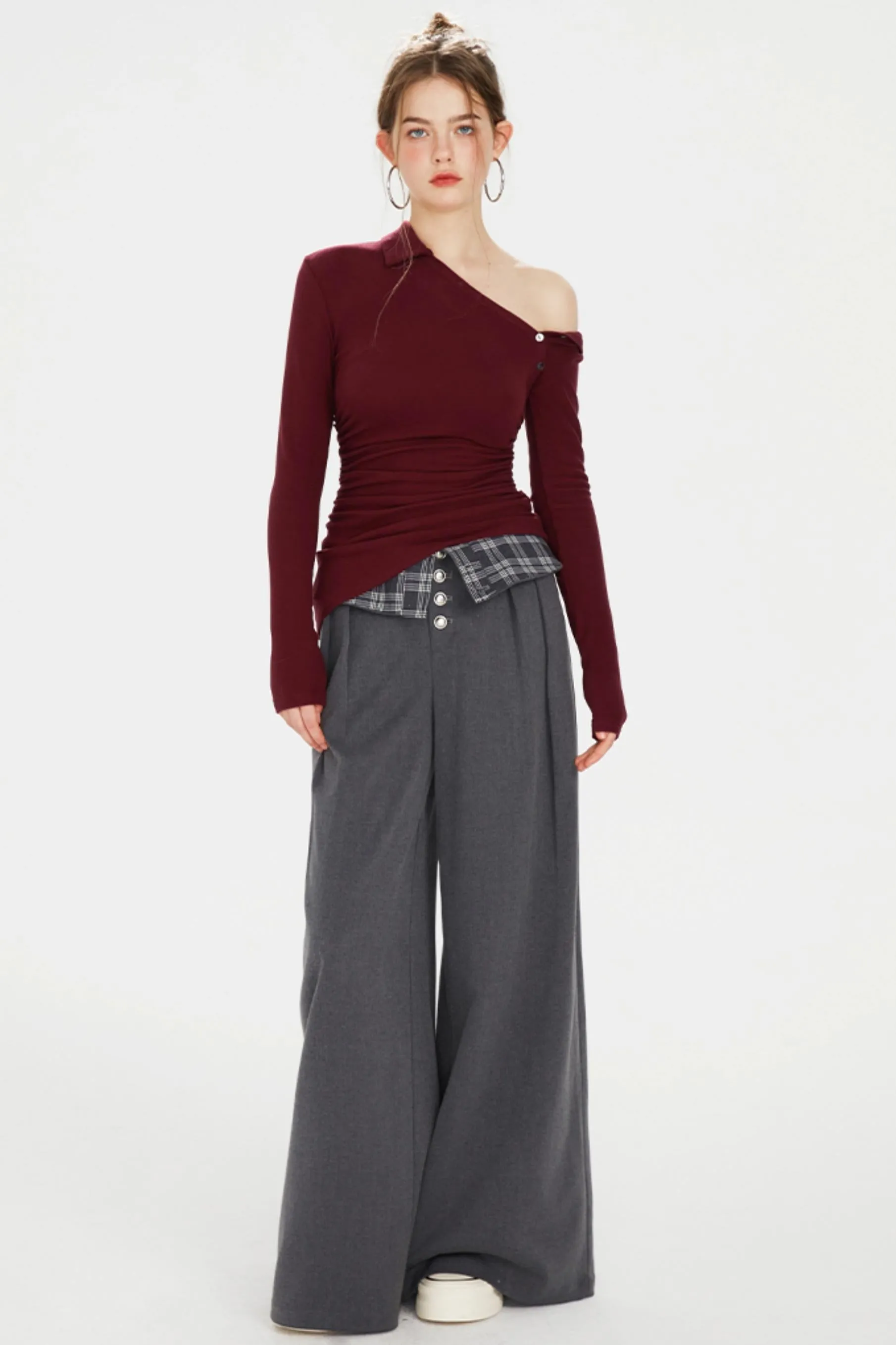 Flap-Waist Wide-Leg Trousers