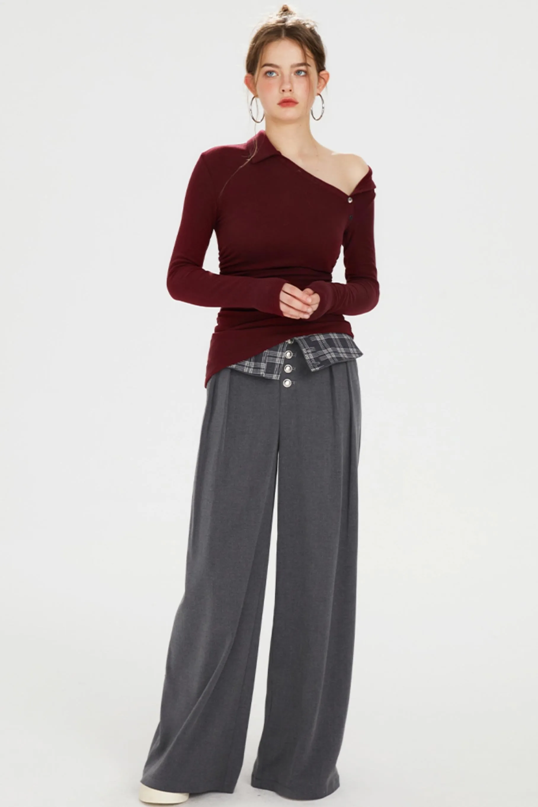 Flap-Waist Wide-Leg Trousers