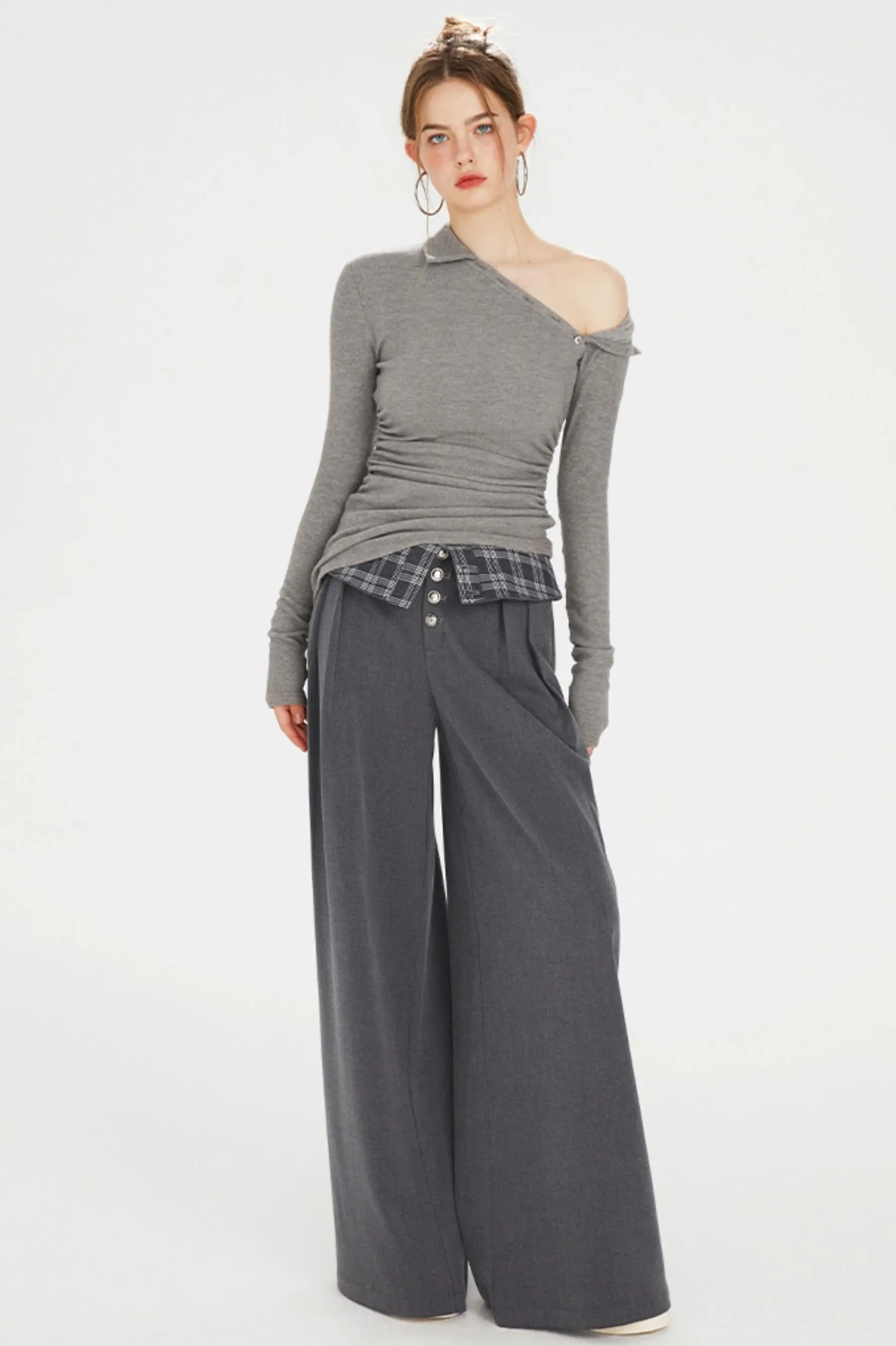Flap-Waist Wide-Leg Trousers