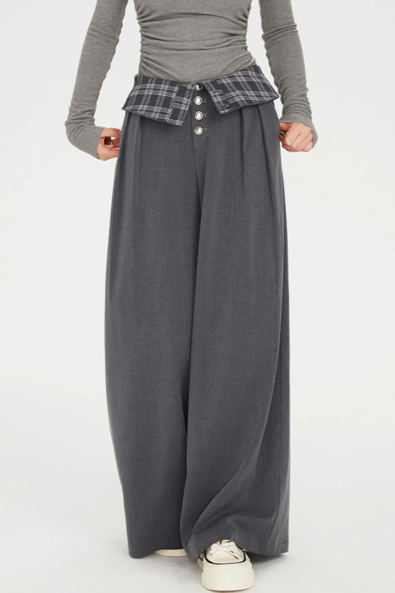 Flap-Waist Wide-Leg Trousers
