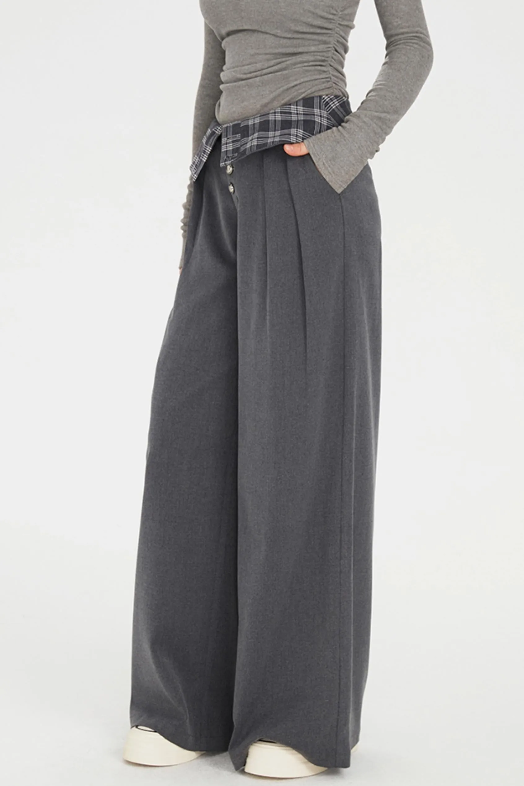Flap-Waist Wide-Leg Trousers