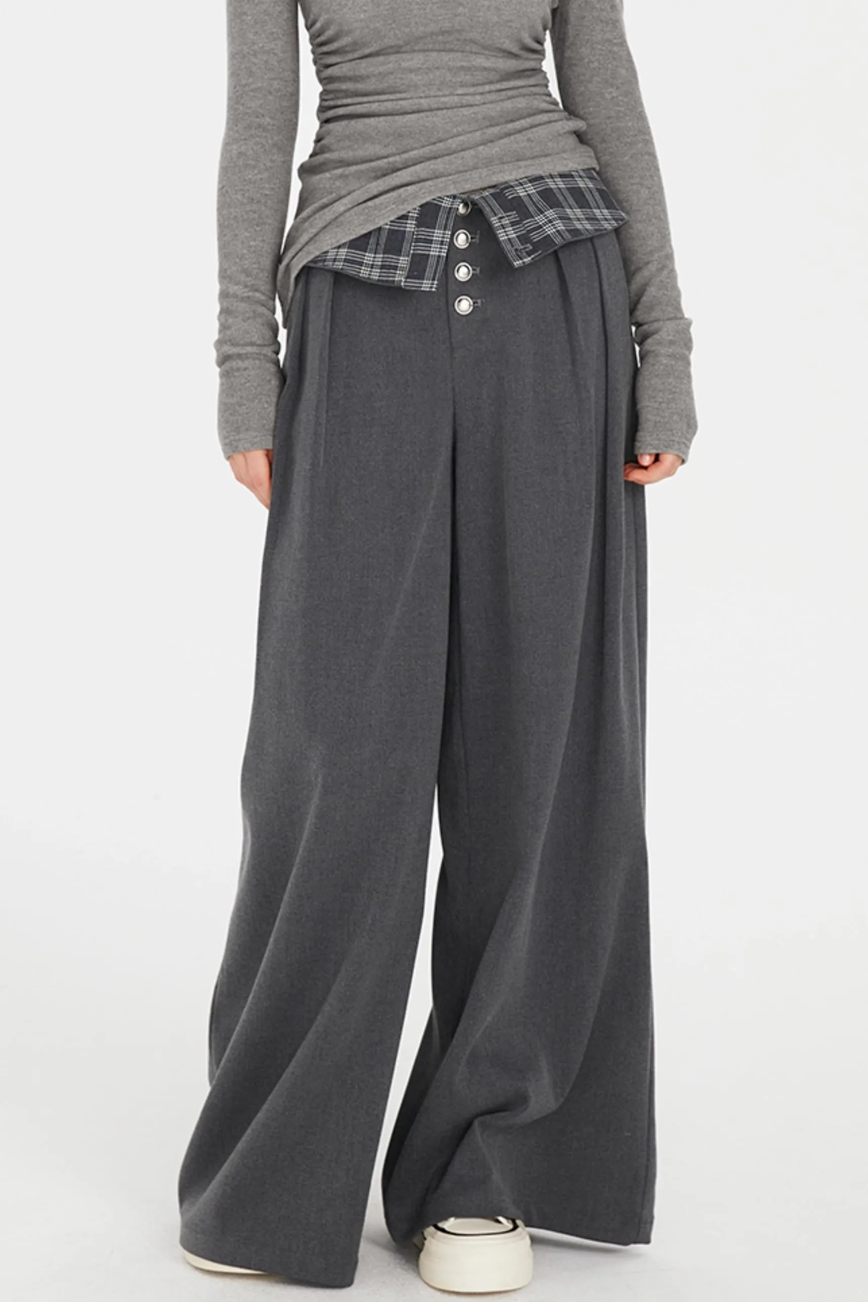 Flap-Waist Wide-Leg Trousers