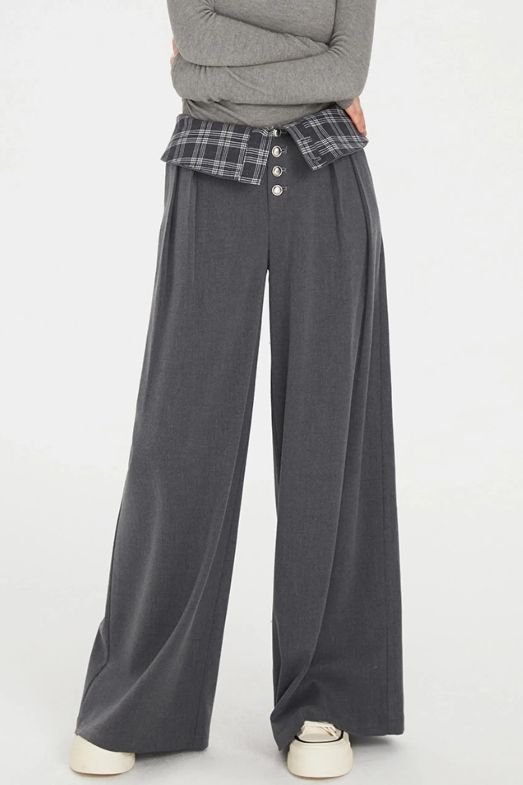 Flap-Waist Wide-Leg Trousers