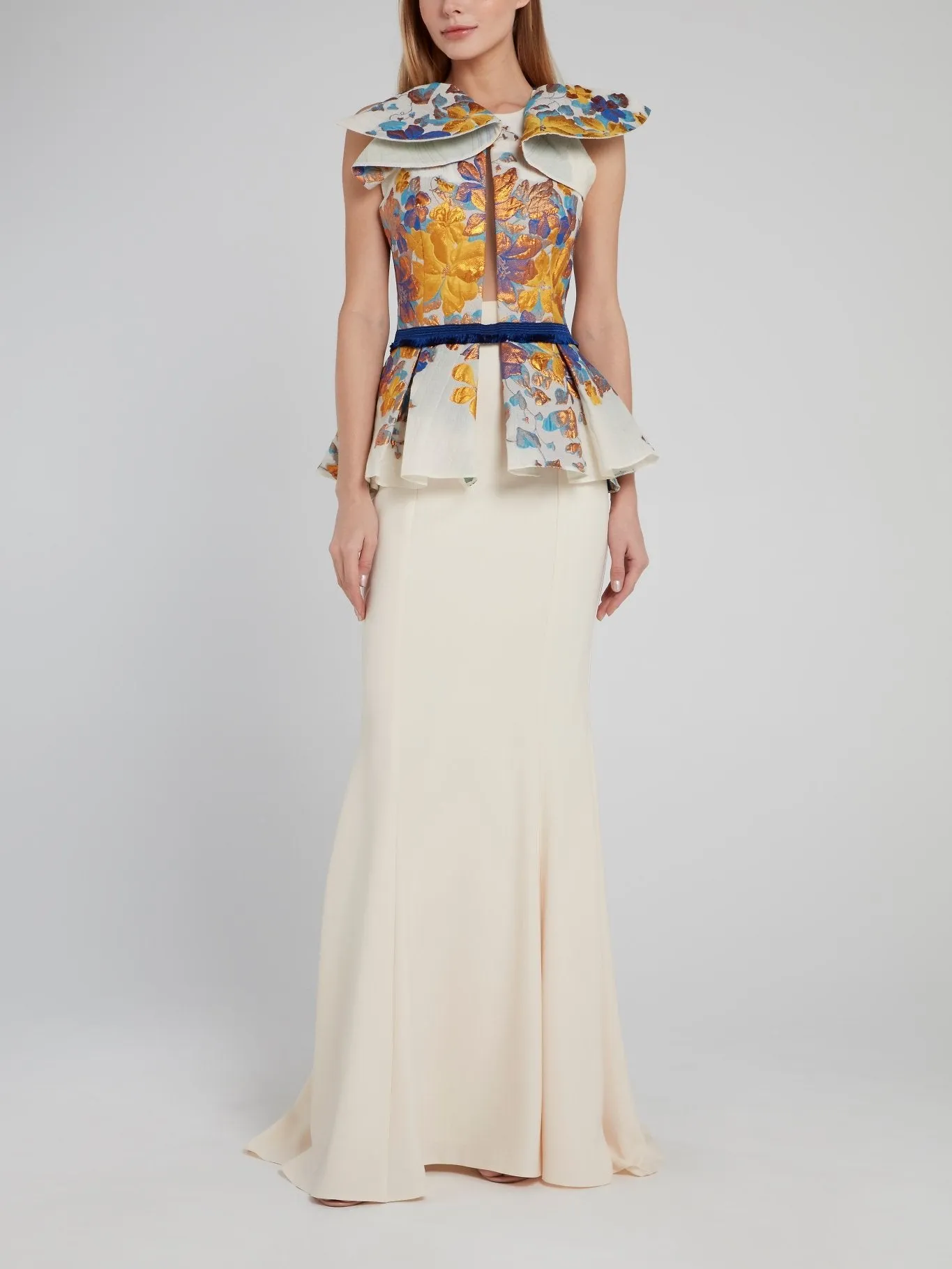 Floral Print Pleated Peplum Top